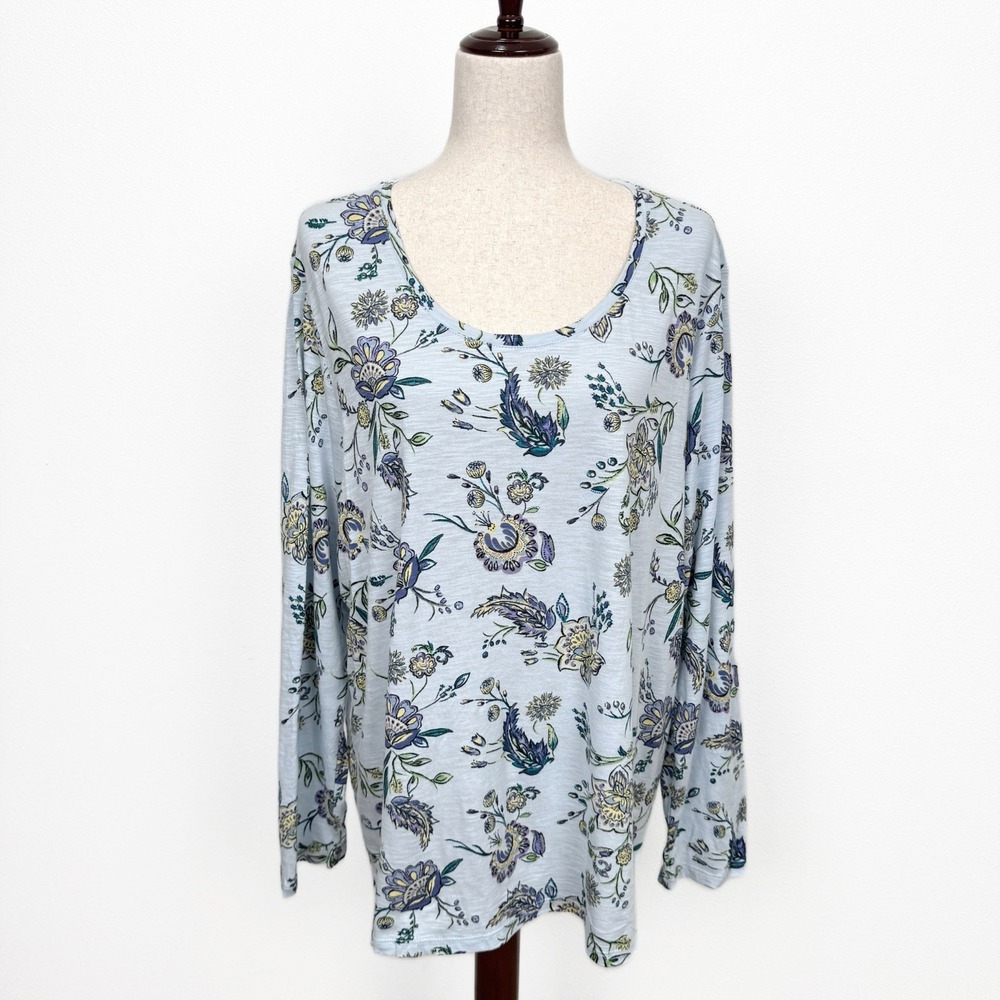 NEW J Jill Top Womens 3X Plus Floral‎ Blue Cotton Soft Breathable Cottagecore